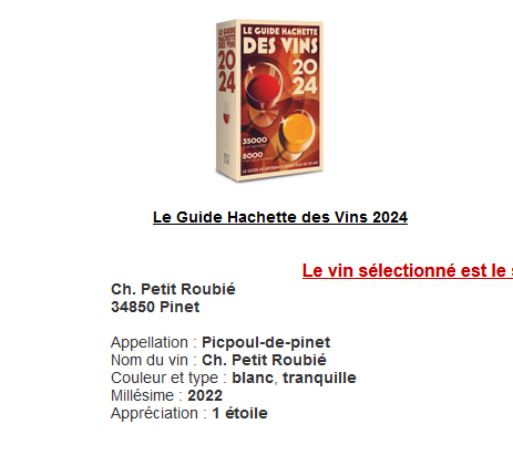 NEW HACHETTE GUIDE AWARD FOR OUR PICPOUL CHATEAU